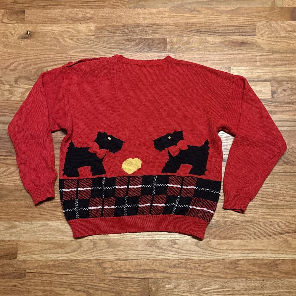 Vintage The Eagles Eye Red Scottie Dogs Plaid Sweater Knit Women's Size Large - Picture 4 of 8